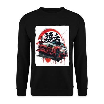 Straßenrennen mit japanischen JDM-Autos der 90er - Unisex Pullover - Schwarz - Vorne - Alina (178cm) & Michal (187cm)