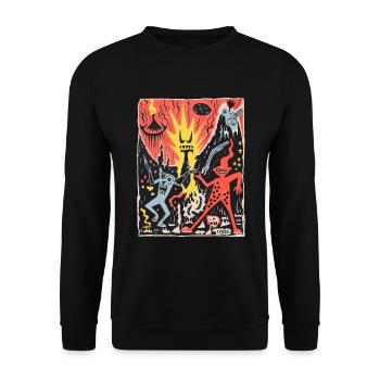 Lustig wie eine Party, Dämonen in der Hölle - Unisex Pullover - Schwarz - Vorne - Alina (178cm) & Michal (187cm)