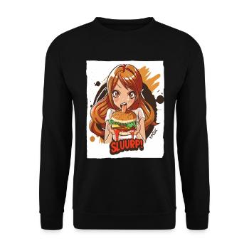 Anime girl loves big burgers - Unisex Sweatshirt - black - Front - Alina (178cm) & Michal (187cm)