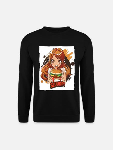 Anime-Mädchen liebt große Burger - Unisex Pullover - Schwarz