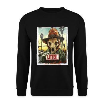Hirsch Totenkopf Ranger, Kein Müll wegwerfen - Unisex Pullover - Schwarz - Vorne - Alina (178cm) & Michal (187cm)