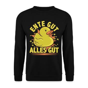 Ente gut alles gut, Lustige Quietscheente - Unisex Pullover - Schwarz - Vorne - Alina (178cm) & Michal (187cm)