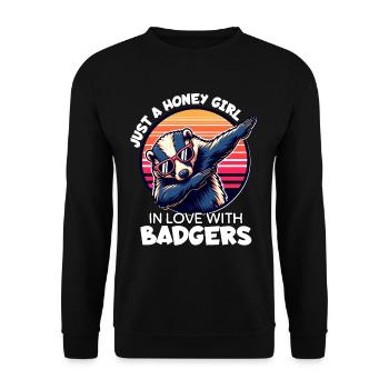 Mädchen Liebt Honigdachs - Unisex Pullover - Schwarz - Vorne - Alina (178cm) & Michal (187cm)