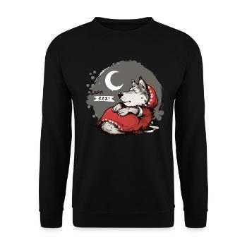 Schlafender großer böser Wolf: Oma Mond und Sterne - Unisex Pullover - Schwarz - Vorne - Alina (178cm) & Michal (187cm)