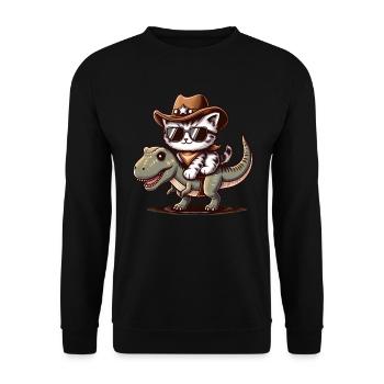 Dinosaurier Und Katze, T-Rex, Katzenbesitzer - Unisex Pullover - Schwarz - Vorne - Alina (178cm) & Michal (187cm)