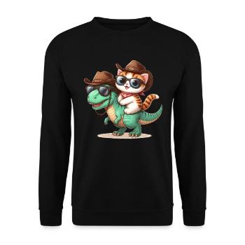 Dinosaurier Und Katze, T-Rex, Katzenbesitzer - Unisex Pullover - Schwarz - Vorne - Alina (178cm) & Michal (187cm)