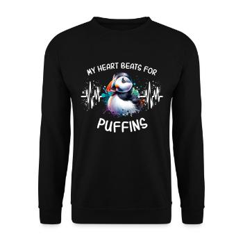ECG Puffin Heart Line - Unisex Sweatshirt - black - Front - Alina (178cm) & Michal (187cm)