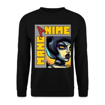 Anime Manga Fantasie Kreatur Mädchen - Unisex Pullover - Schwarz - Vorne - Alina (178cm) & Michal (187cm)