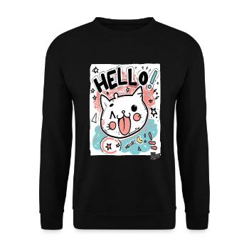 Mignon petit chat blanc dit bonjour - Sweat-shirt Unisexe - noir - Devant - Alina (178cm) & Michal (187cm)