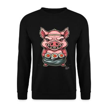 Little Scary Sushi Pig Master - Unisex Sweatshirt - black - Front - Alina (178cm) & Michal (187cm)
