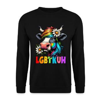 LGBTQ Kuh Kühe Bunt Regenbogen Lustig Wortspiel - Unisex Pullover - Schwarz - Vorne - Alina (178cm) & Michal (187cm)