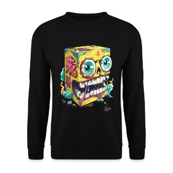 Crâne d’éponge jaune en colère japonais - Sweat-shirt Unisexe - noir - Devant - Alina (178cm) & Michal (187cm)