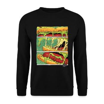 Planches BD : Saucisse monstre au fromage dans un petit pain - Sweat-shirt Unisexe - noir - Devant - Alina (178cm) & Michal (187cm)