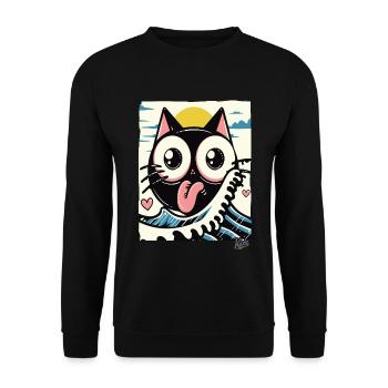 Vagues japonaises aimant chat noir - Sweat-shirt Unisexe - noir - Devant - Alina (178cm) & Michal (187cm)