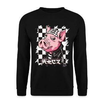 Rocker japonais : Cochon Bosozoku - Sweat-shirt Unisexe - noir - Devant - Alina (178cm) & Michal (187cm)