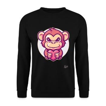Süßer Affe mit Herz und Liebe - Unisex Pullover - Schwarz - Vorne - Alina (178cm) & Michal (187cm)