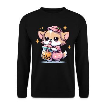 Bubble Tea Boba Milch Kawaii Anime Hund Chihuahua - Unisex Pullover - Schwarz - Vorne - Alina (178cm) & Michal (187cm)