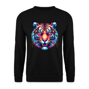 Tiger Gesicht, Bunte Tierkunst, Tiger - Unisex Pullover - Schwarz - Vorne - Alina (178cm) & Michal (187cm)