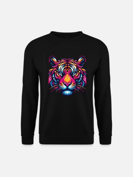 Tiger Gesicht, Bunte Tierkunst, Tiger - Unisex Pullover - Schwarz