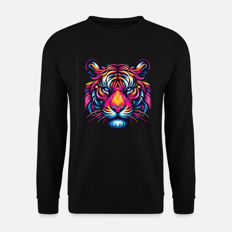Tiger Gesicht, Bunte Tierkunst, Tiger - Unisex Pullover - Schwarz