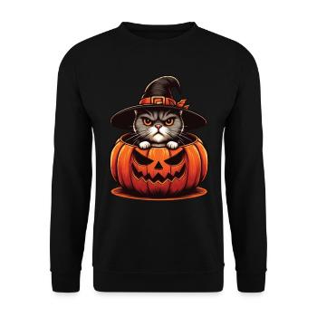 Halloween Katze Und Kürbis Für Herbst Kürbis Katze - Unisex Pullover - Schwarz - Vorne - Alina (178cm) & Michal (187cm)