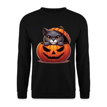 Halloween Katze Und Kürbis Für Herbst Kürbis Katze - Unisex Pullover - Schwarz - Vorne - Alina (178cm) & Michal (187cm)