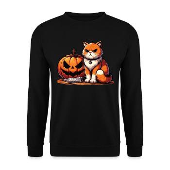 Halloween Katze Und Kürbis Für Herbst Kürbis Katze - Unisex Pullover - Schwarz - Vorne - Alina (178cm) & Michal (187cm)