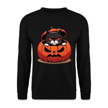 Halloween Katze Und Kürbis Für Herbst Kürbis Katze - Unisex Pullover - Schwarz - Vorne - Alina (178cm) & Michal (187cm)