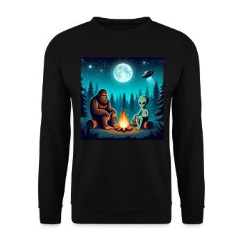 Bigfoot with alien at the campfire - Unisex Sweatshirt - black - Front - Alina (178cm) & Michal (187cm)
