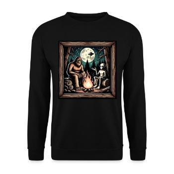 Bigfoot with alien at the campfire - Unisex Sweatshirt - black - Front - Alina (178cm) & Michal (187cm)