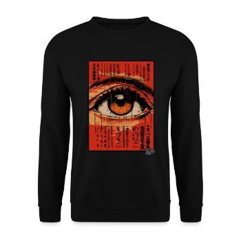 Retro Vintage Asiatisches großes Auge - Unisex Pullover - Schwarz - Vorne - Alina (178cm) & Michal (187cm)