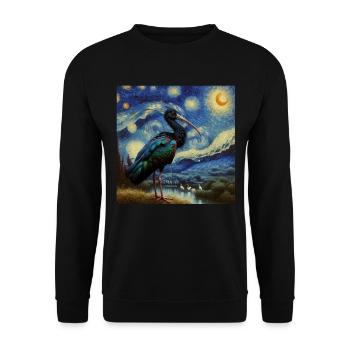 Northern Bald Ibis Starry Night - Unisex Sweatshirt - black - Front - Alina (178cm) & Michal (187cm)