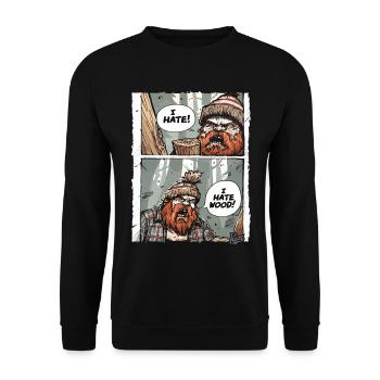 Annoyed angry lumberjack – I hate wood - Unisex Sweatshirt - black - Front - Alina (178cm) & Michal (187cm)