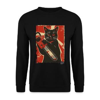 Vintage Drôle Chat avec Tronçonneuse - Sweat-shirt Unisexe - noir - Devant - Alina (178cm) & Michal (187cm)