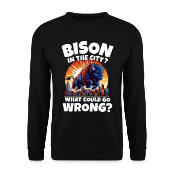 Buffalo City Bison - Unisex Sweatshirt - black - Front - Alina (178cm) & Michal (187cm)