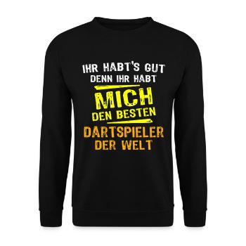 Dartspieler Geschenk - Unisex Pullover - Schwarz - Vorne - Alina (178cm) & Michal (187cm)