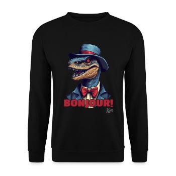 Hallo und Bonjour, raffinierter Raptor-Gentleman - Unisex Pullover - Schwarz - Vorne - Alina (178cm) & Michal (187cm)