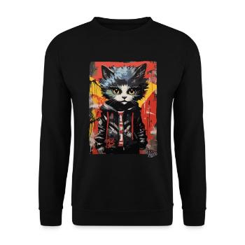 Street Art Graffiti Fashion Cat - Unisex Sweatshirt - black - Front - Alina (178cm) & Michal (187cm)