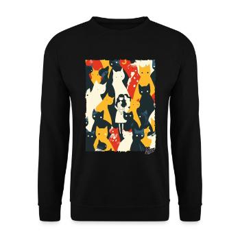 Lady Abstract Art with Cats - Unisex Sweatshirt - black - Front - Alina (178cm) & Michal (187cm)