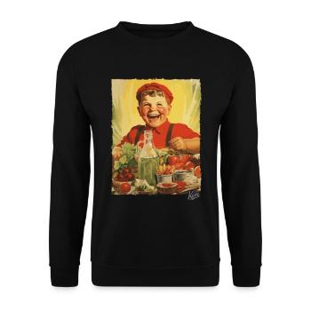 Propagande vintage : un garçon mange des aliments sains - Sweat-shirt Unisexe - noir - Devant - Alina (178cm) & Michal (187cm)