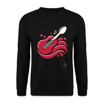 Musik und Essen vereint: Löffel-Gitarre - Unisex Pullover - Schwarz - Vorne - Alina (178cm) & Michal (187cm)