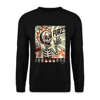 Heißer deutscher Furz Schreck Skelett - Unisex Pullover - Schwarz - Vorne - Alina (178cm) & Michal (187cm)