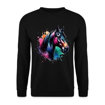 Traber Motiv Pferd - Unisex Pullover - Schwarz - Vorne - Alina (178cm) & Michal (187cm)