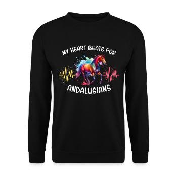 Andalusier Herzlinie Pferd - Unisex Pullover - Schwarz - Vorne - Alina (178cm) & Michal (187cm)