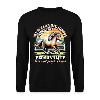 Dictons de chevaux islandais - Sweat-shirt Unisexe - noir - Devant - Alina (178cm) & Michal (187cm)