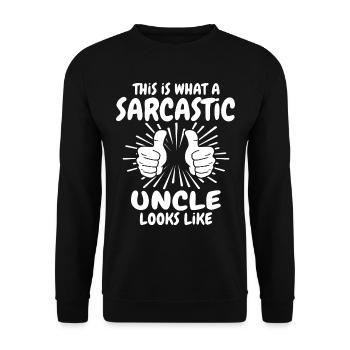 Sarkastischer Onkel - Unisex Pullover - Schwarz - Vorne - Alina (178cm) & Michal (187cm)