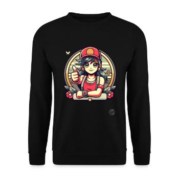 Daumen hoch Cartoon-Mädchen - Unisex Pullover - Schwarz - Vorne - Alina (178cm) & Michal (187cm)