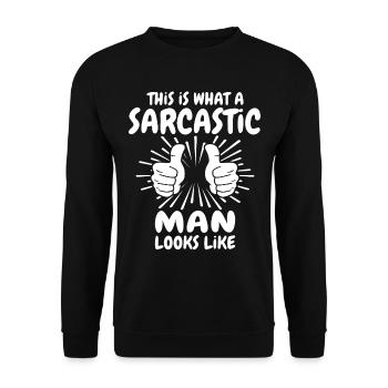 Sarkastischer Mann - Unisex Pullover - Schwarz - Vorne - Alina (178cm) & Michal (187cm)