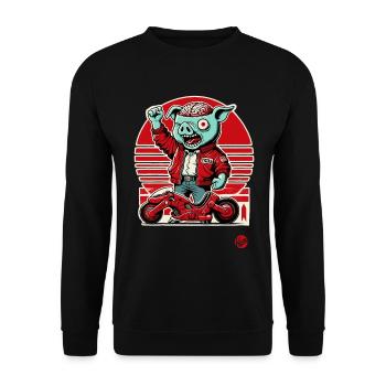 Kaneda Pigira Japanese Cyborg Pig Motorcycle - Unisex Sweatshirt - black - Front - Alina (178cm) & Michal (187cm)