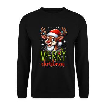 Weihnachten Rentier Merry Christmas - Unisex Pullover - Schwarz - Vorne - Alina (178cm) & Michal (187cm)
